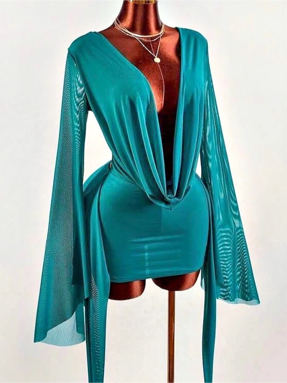 Teal Draped Open Back Bodysuit